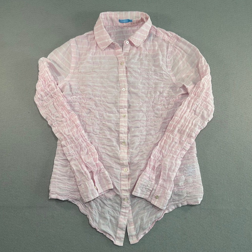 J.McLaughlin Button Front Shirt Womens Small Pink Striped Crinkle Texture